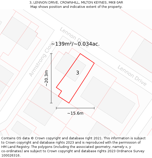 3, LENNON DRIVE, CROWNHILL, MILTON KEYNES, MK8 0AR: Plot and title map