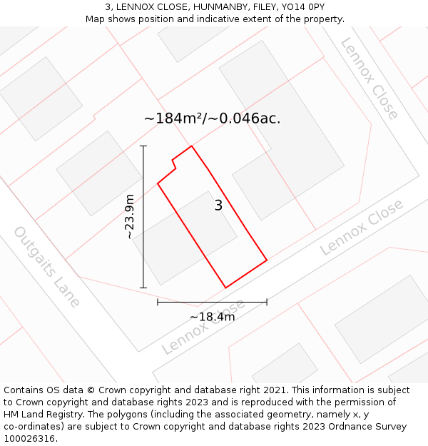 3, LENNOX CLOSE, HUNMANBY, FILEY, YO14 0PY: Plot and title map