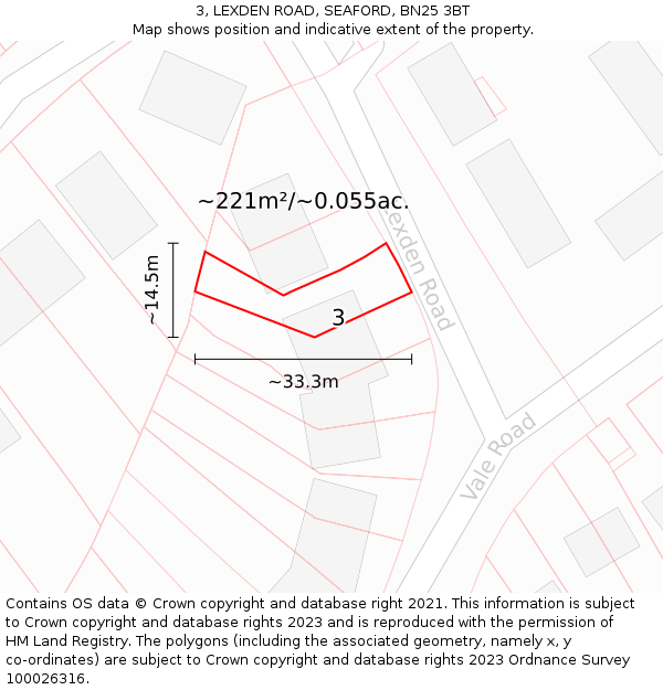 3, LEXDEN ROAD, SEAFORD, BN25 3BT: Plot and title map