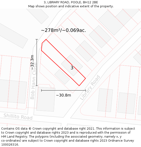 3, LIBRARY ROAD, POOLE, BH12 2BE: Plot and title map