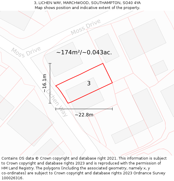 3, LICHEN WAY, MARCHWOOD, SOUTHAMPTON, SO40 4YA: Plot and title map