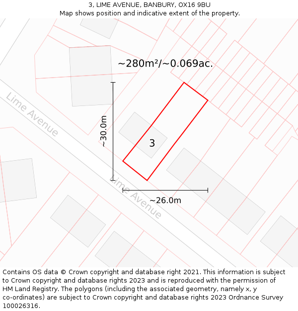 3, LIME AVENUE, BANBURY, OX16 9BU: Plot and title map