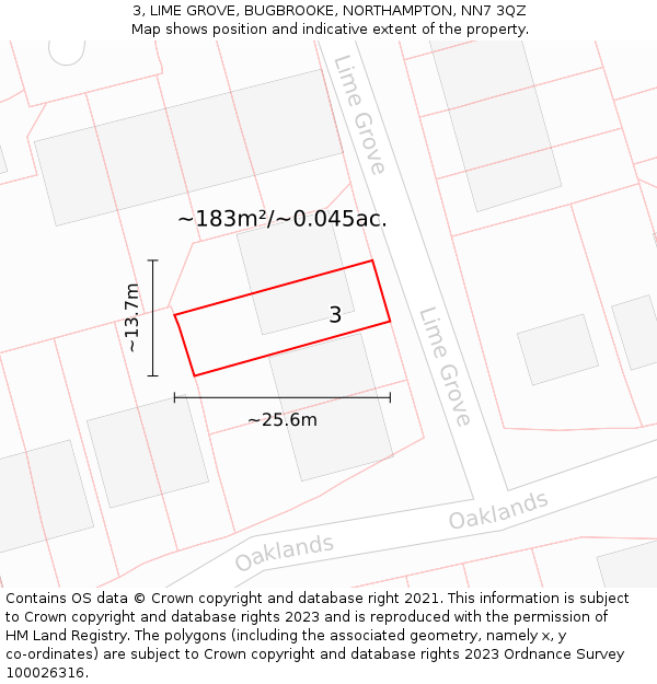 3, LIME GROVE, BUGBROOKE, NORTHAMPTON, NN7 3QZ: Plot and title map