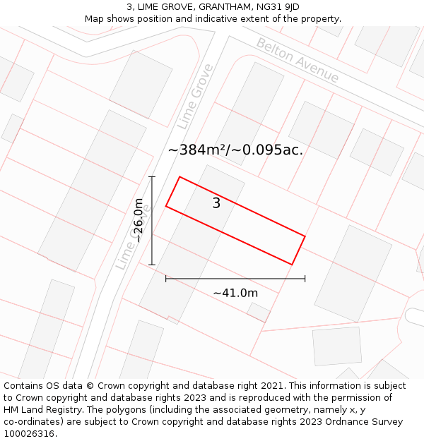 3, LIME GROVE, GRANTHAM, NG31 9JD: Plot and title map