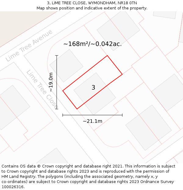 3, LIME TREE CLOSE, WYMONDHAM, NR18 0TN: Plot and title map