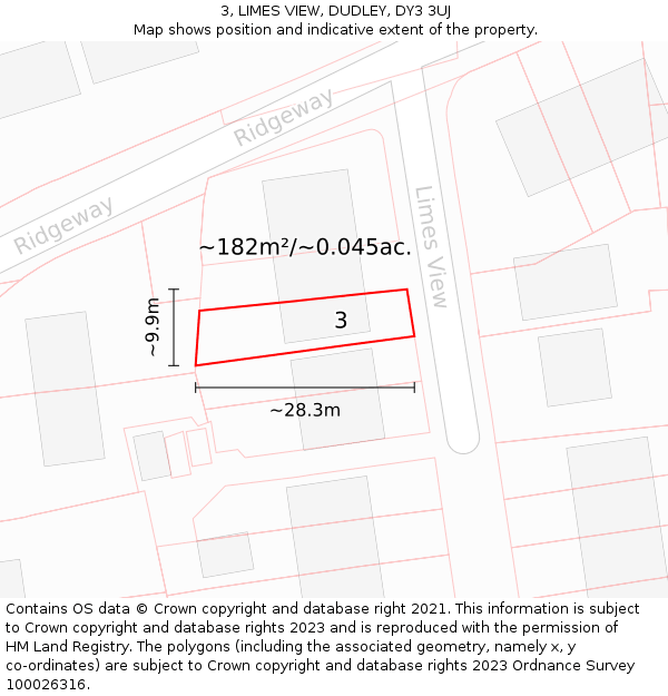 3, LIMES VIEW, DUDLEY, DY3 3UJ: Plot and title map