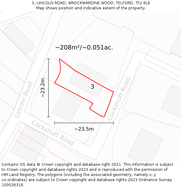 3, LINCOLN ROAD, WROCKWARDINE WOOD, TELFORD, TF2 6LE: Plot and title map