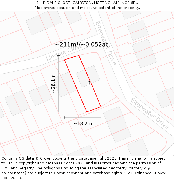 3, LINDALE CLOSE, GAMSTON, NOTTINGHAM, NG2 6PU: Plot and title map