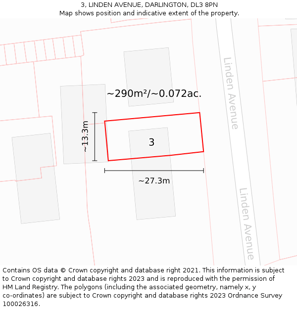 3, LINDEN AVENUE, DARLINGTON, DL3 8PN: Plot and title map