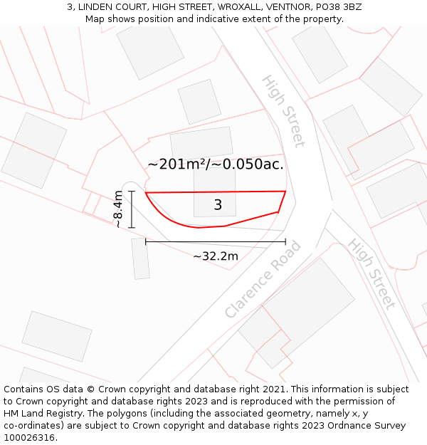 3, LINDEN COURT, HIGH STREET, WROXALL, VENTNOR, PO38 3BZ: Plot and title map