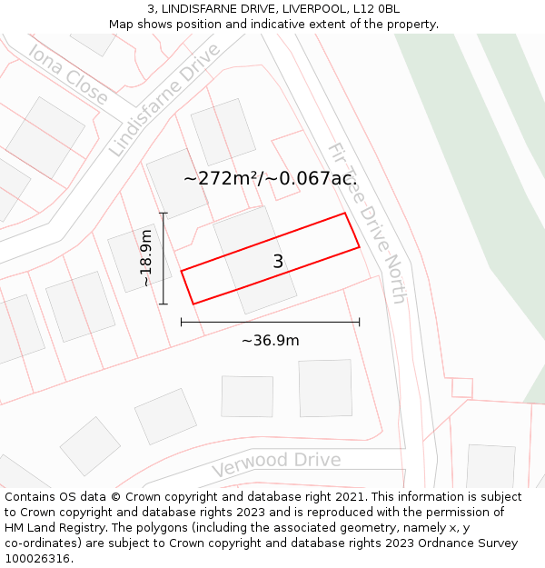 3, LINDISFARNE DRIVE, LIVERPOOL, L12 0BL: Plot and title map