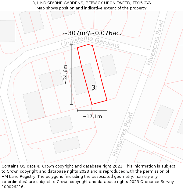 3, LINDISFARNE GARDENS, BERWICK-UPON-TWEED, TD15 2YA: Plot and title map