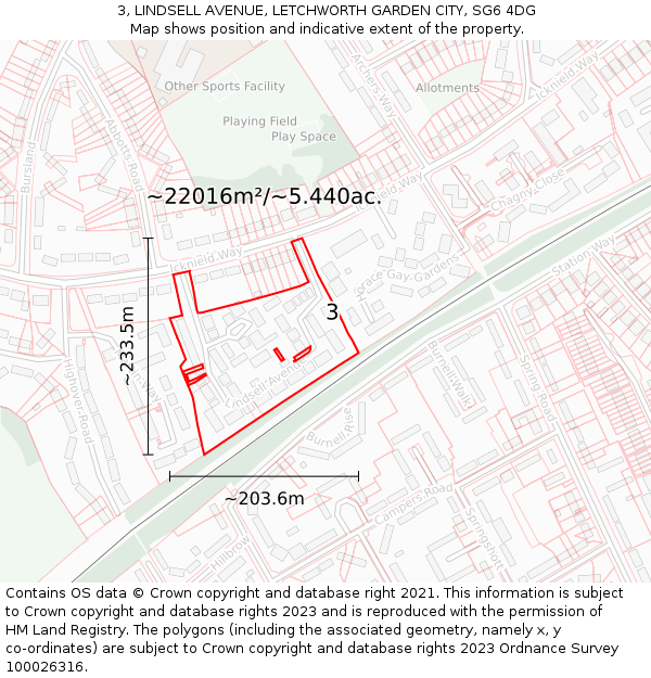 3, LINDSELL AVENUE, LETCHWORTH GARDEN CITY, SG6 4DG: Plot and title map