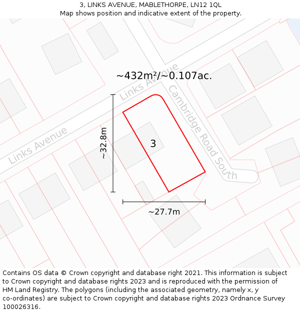 3, LINKS AVENUE, MABLETHORPE, LN12 1QL: Plot and title map