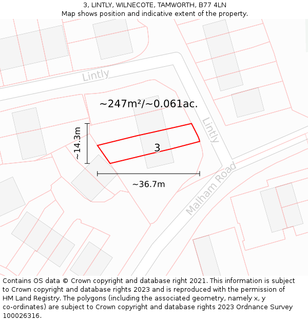 3, LINTLY, WILNECOTE, TAMWORTH, B77 4LN: Plot and title map