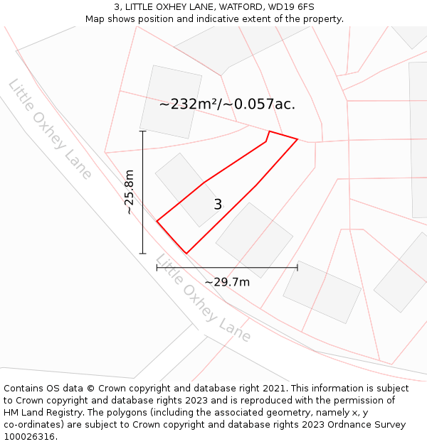 3, LITTLE OXHEY LANE, WATFORD, WD19 6FS: Plot and title map