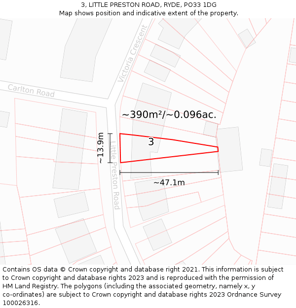 3, LITTLE PRESTON ROAD, RYDE, PO33 1DG: Plot and title map