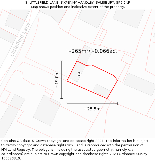 3, LITTLEFIELD LANE, SIXPENNY HANDLEY, SALISBURY, SP5 5NP: Plot and title map