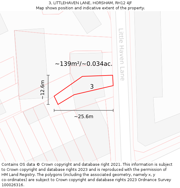 3, LITTLEHAVEN LANE, HORSHAM, RH12 4JF: Plot and title map