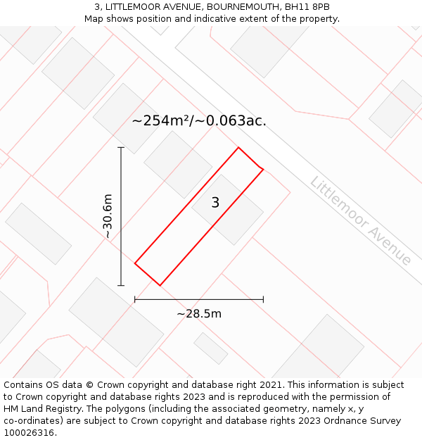 3, LITTLEMOOR AVENUE, BOURNEMOUTH, BH11 8PB: Plot and title map