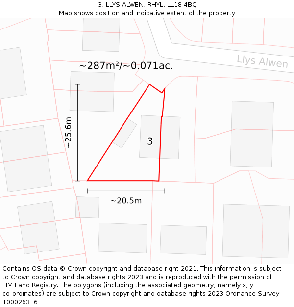 3, LLYS ALWEN, RHYL, LL18 4BQ: Plot and title map