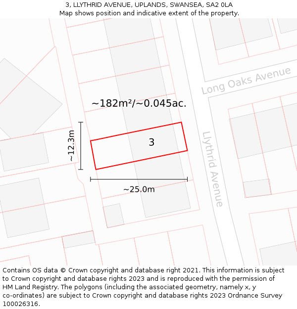 3, LLYTHRID AVENUE, UPLANDS, SWANSEA, SA2 0LA: Plot and title map