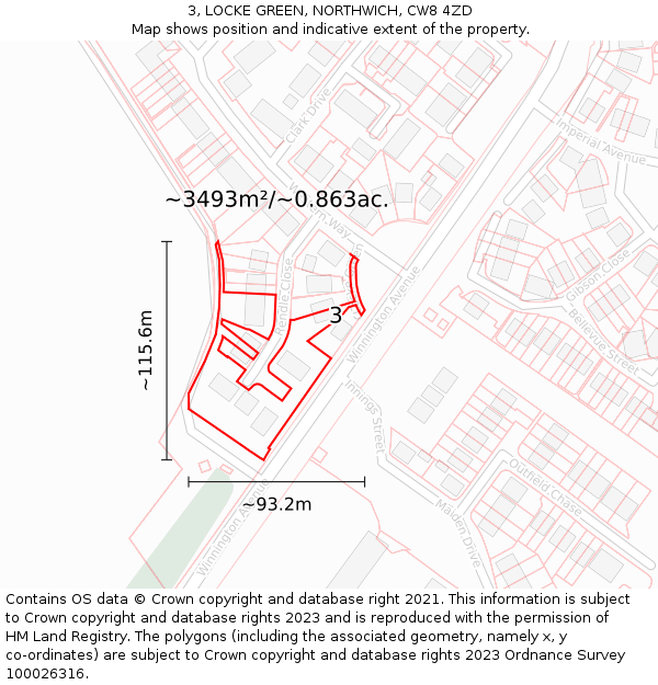 3, LOCKE GREEN, NORTHWICH, CW8 4ZD: Plot and title map