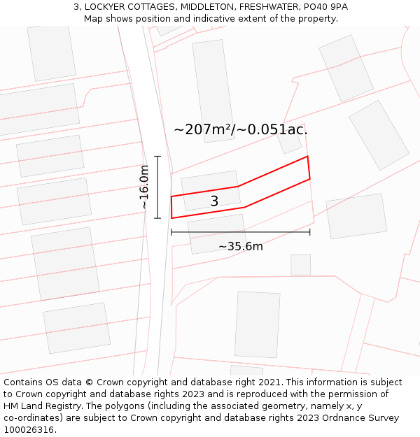 3, LOCKYER COTTAGES, MIDDLETON, FRESHWATER, PO40 9PA: Plot and title map