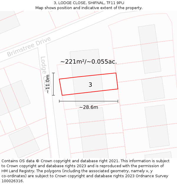 3, LODGE CLOSE, SHIFNAL, TF11 9PU: Plot and title map