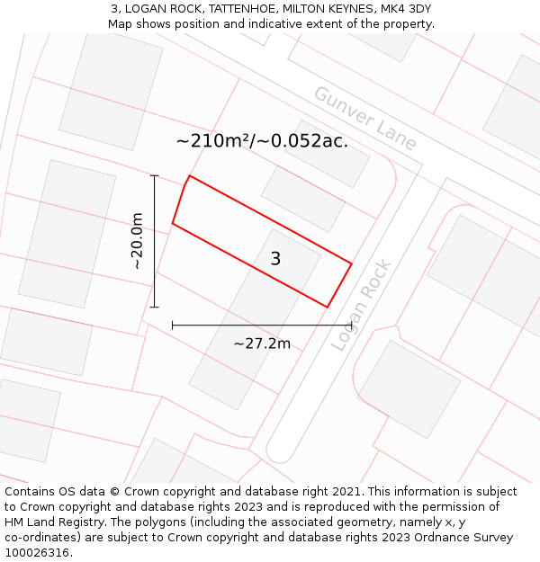 3, LOGAN ROCK, TATTENHOE, MILTON KEYNES, MK4 3DY: Plot and title map