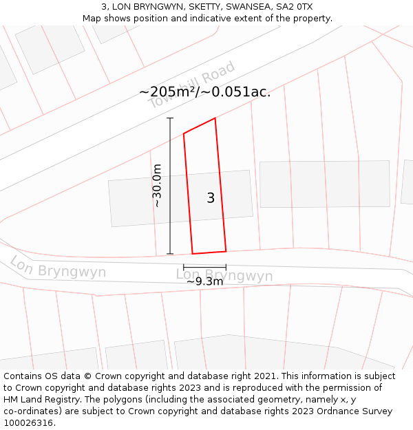 3, LON BRYNGWYN, SKETTY, SWANSEA, SA2 0TX: Plot and title map