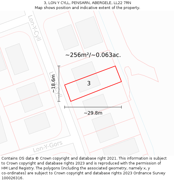 3, LON Y CYLL, PENSARN, ABERGELE, LL22 7RN: Plot and title map