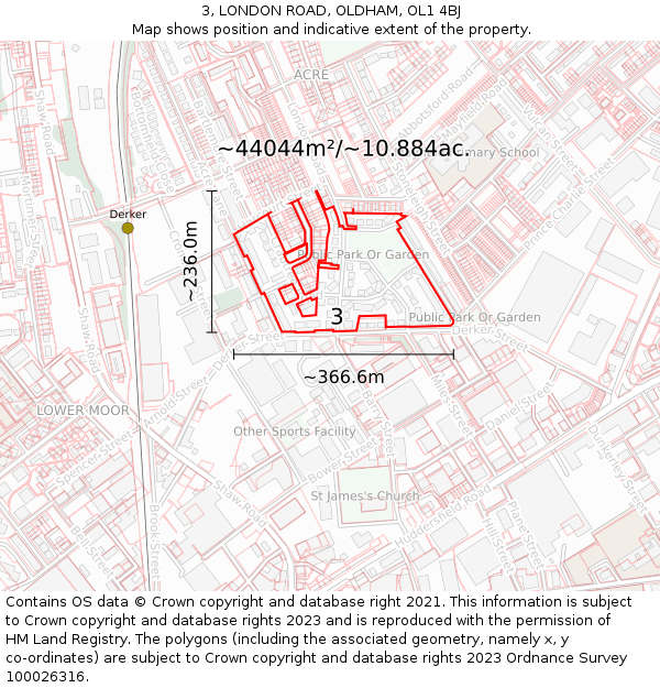 3, LONDON ROAD, OLDHAM, OL1 4BJ: Plot and title map