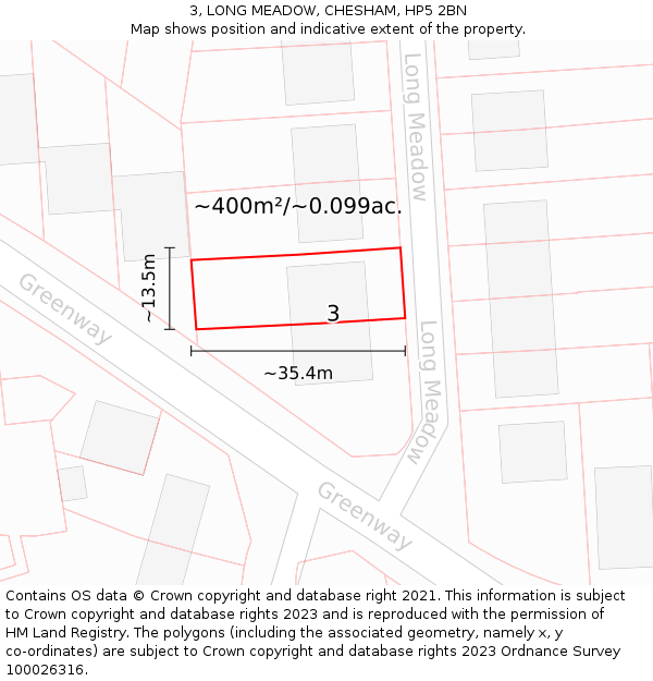 3, LONG MEADOW, CHESHAM, HP5 2BN: Plot and title map