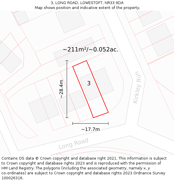 3, LONG ROAD, LOWESTOFT, NR33 9DA: Plot and title map