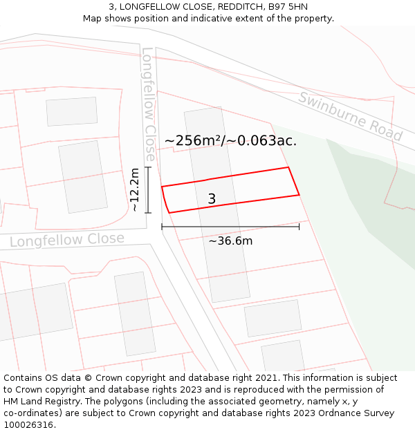 3, LONGFELLOW CLOSE, REDDITCH, B97 5HN: Plot and title map