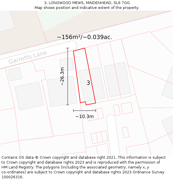 3, LONGWOOD MEWS, MAIDENHEAD, SL6 7GG: Plot and title map