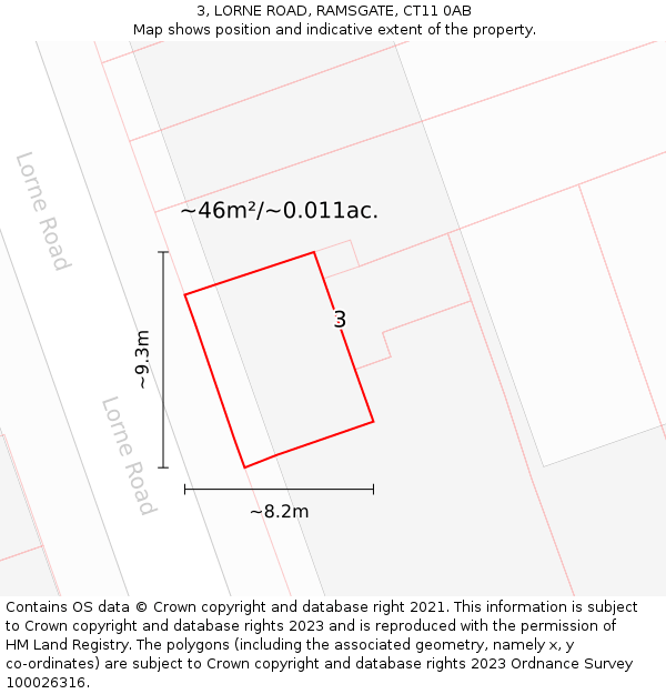 3, LORNE ROAD, RAMSGATE, CT11 0AB: Plot and title map