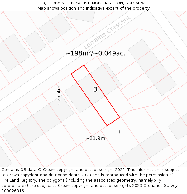 3, LORRAINE CRESCENT, NORTHAMPTON, NN3 6HW: Plot and title map