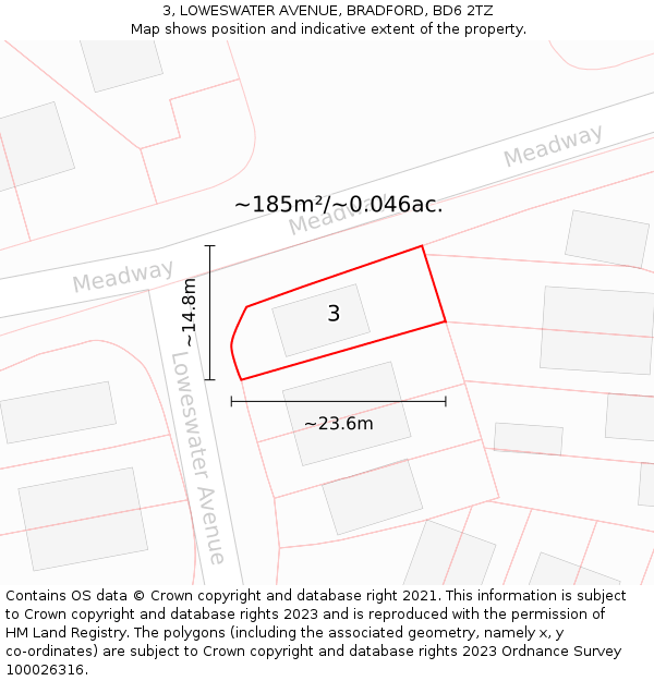 3, LOWESWATER AVENUE, BRADFORD, BD6 2TZ: Plot and title map