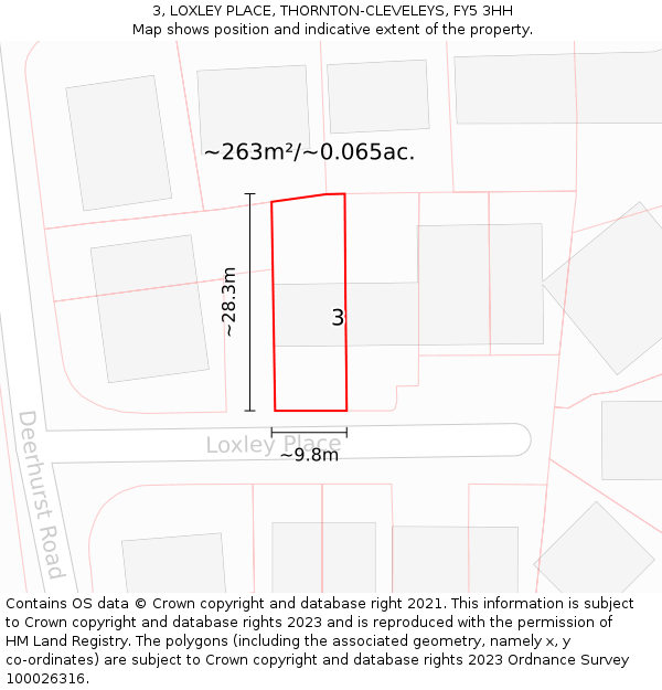 3, LOXLEY PLACE, THORNTON-CLEVELEYS, FY5 3HH: Plot and title map