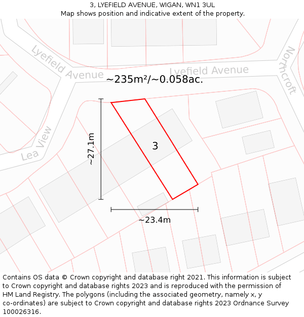 3, LYEFIELD AVENUE, WIGAN, WN1 3UL: Plot and title map