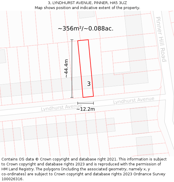 3, LYNDHURST AVENUE, PINNER, HA5 3UZ: Plot and title map