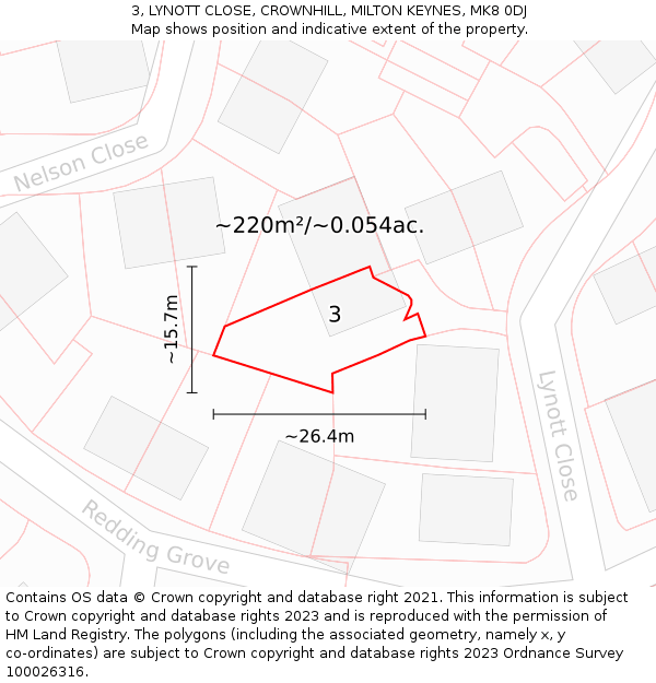 3, LYNOTT CLOSE, CROWNHILL, MILTON KEYNES, MK8 0DJ: Plot and title map