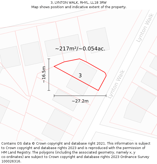 3, LYNTON WALK, RHYL, LL18 3RW: Plot and title map