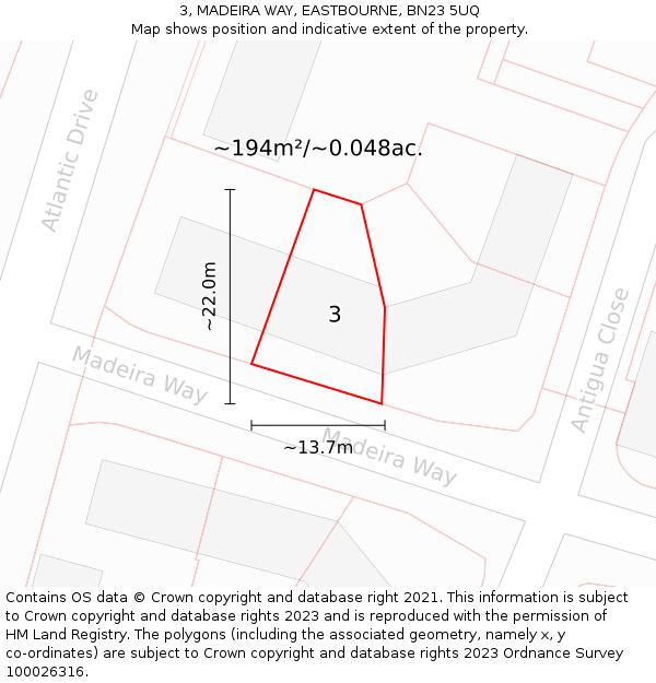 3, MADEIRA WAY, EASTBOURNE, BN23 5UQ: Plot and title map