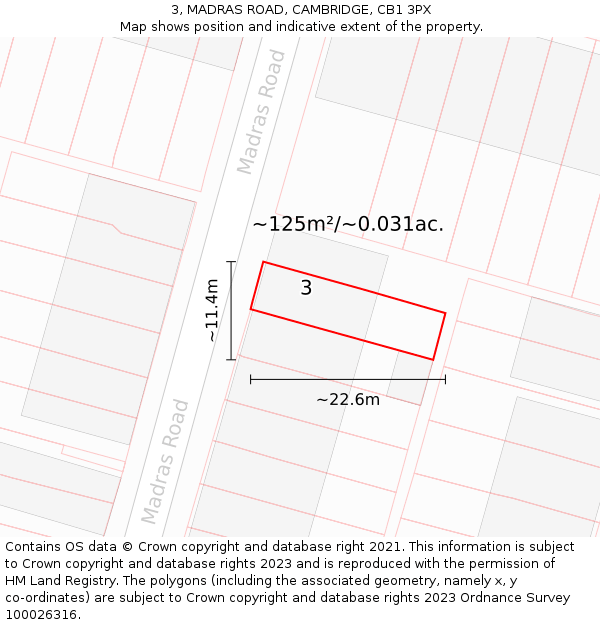 3, MADRAS ROAD, CAMBRIDGE, CB1 3PX: Plot and title map