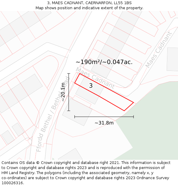 3, MAES CADNANT, CAERNARFON, LL55 1BS: Plot and title map