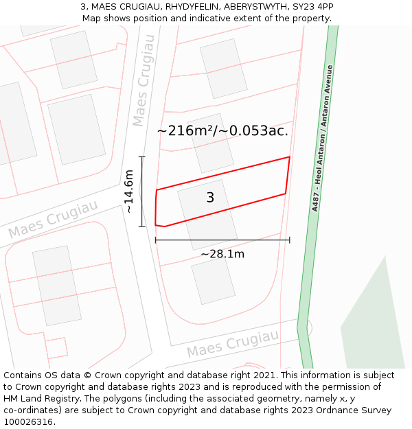 3, MAES CRUGIAU, RHYDYFELIN, ABERYSTWYTH, SY23 4PP: Plot and title map