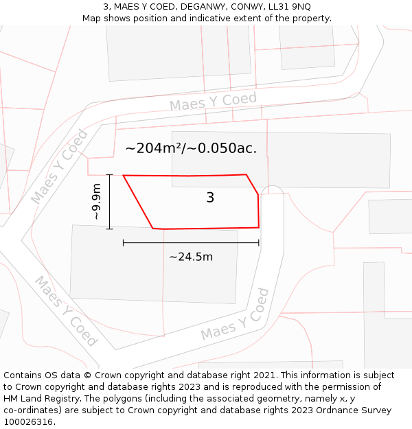 3, MAES Y COED, DEGANWY, CONWY, LL31 9NQ: Plot and title map